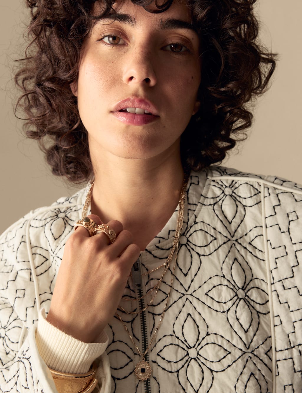 Pure Cotton Embroidered Quilted Jacket