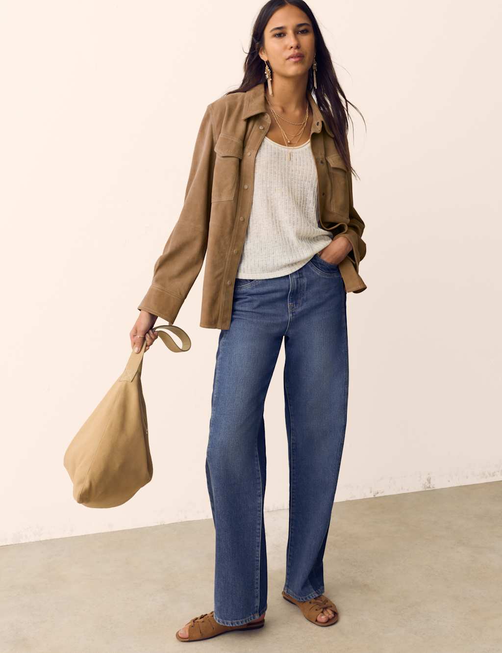 Per Una Women's Suede Long Sleeve Shacket - 14 - Latte
