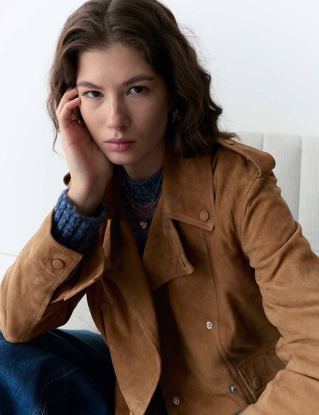 Per Una Women's Suede Collared Biker Jacket - 10 - Copper Tan