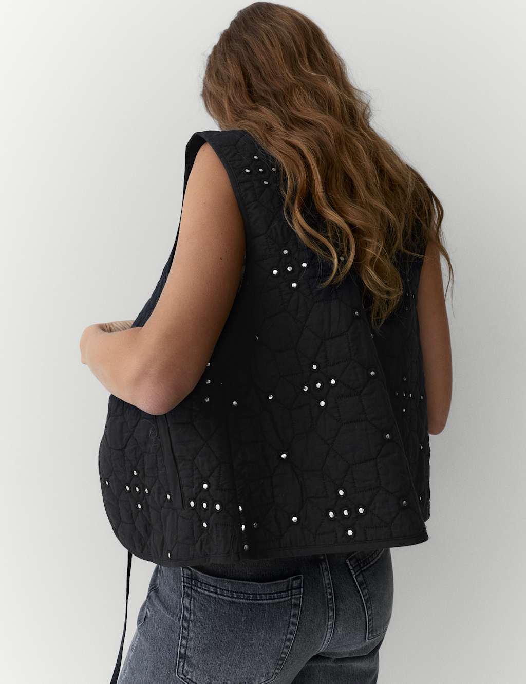 Per Una Pure Cotton Embellished Quilted Gilet Black