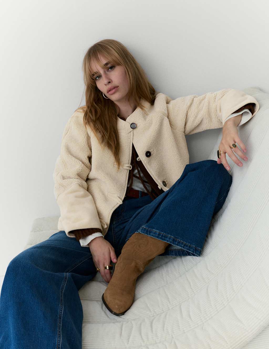 Per Una Faux Shearling Reversible Jacket Ecru