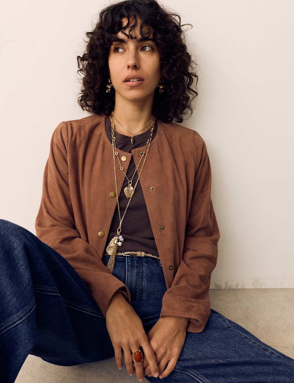 Per Una Women's Suede Collarless Cropped Jacket - 14 - Tan