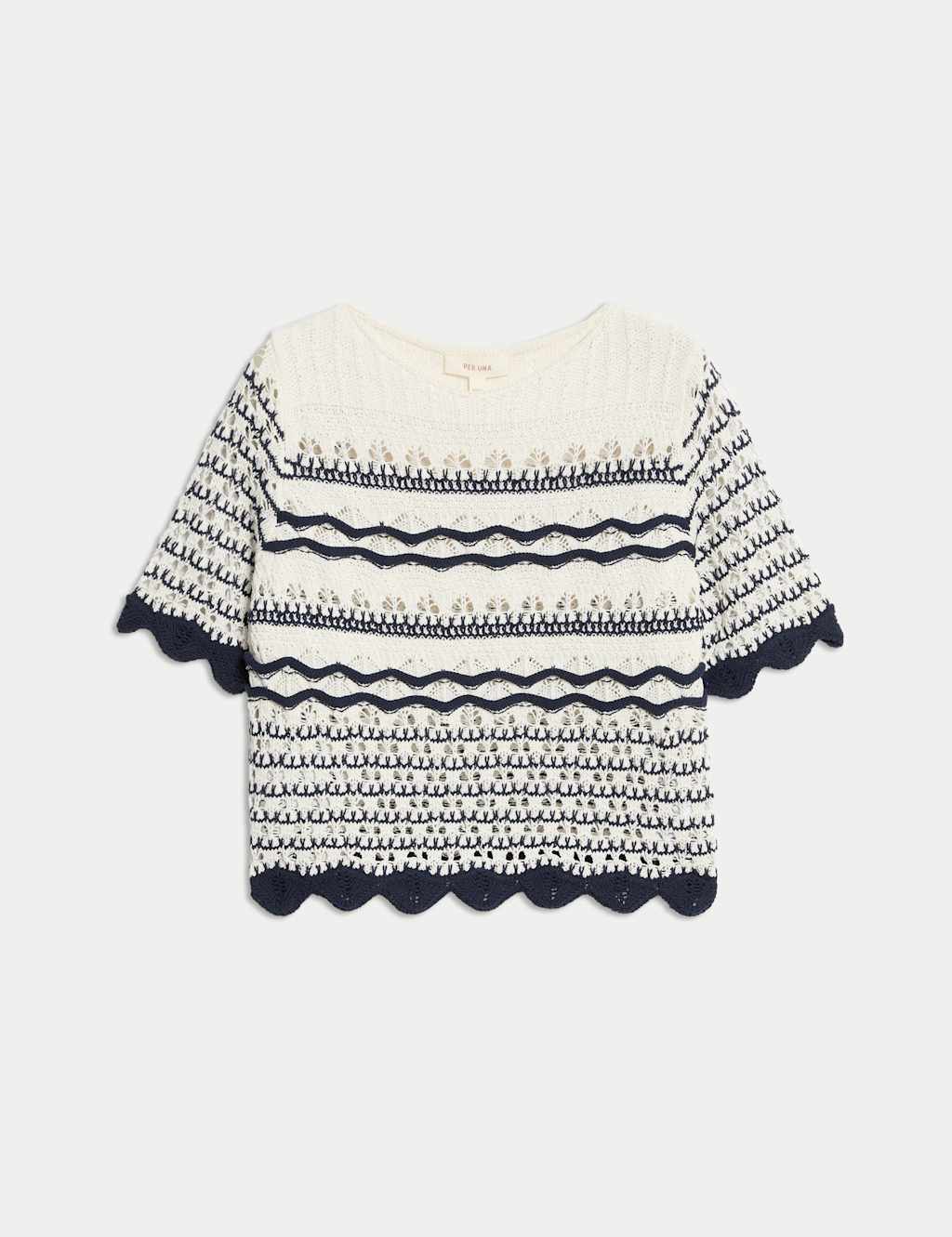 Cotton Blend Striped Crochet Knitted Top