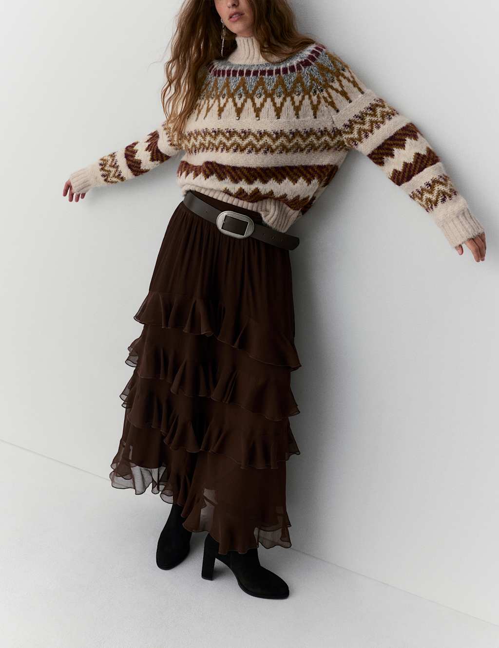 Per Una Embellished Fair Isle Jumper with Wool Brown Mix