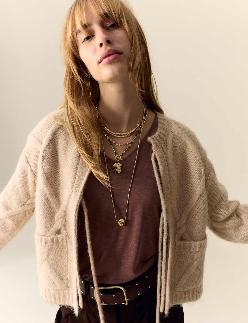 Per Una Tie Front Fluffy Cardigan with Alpaca Rose Quartz