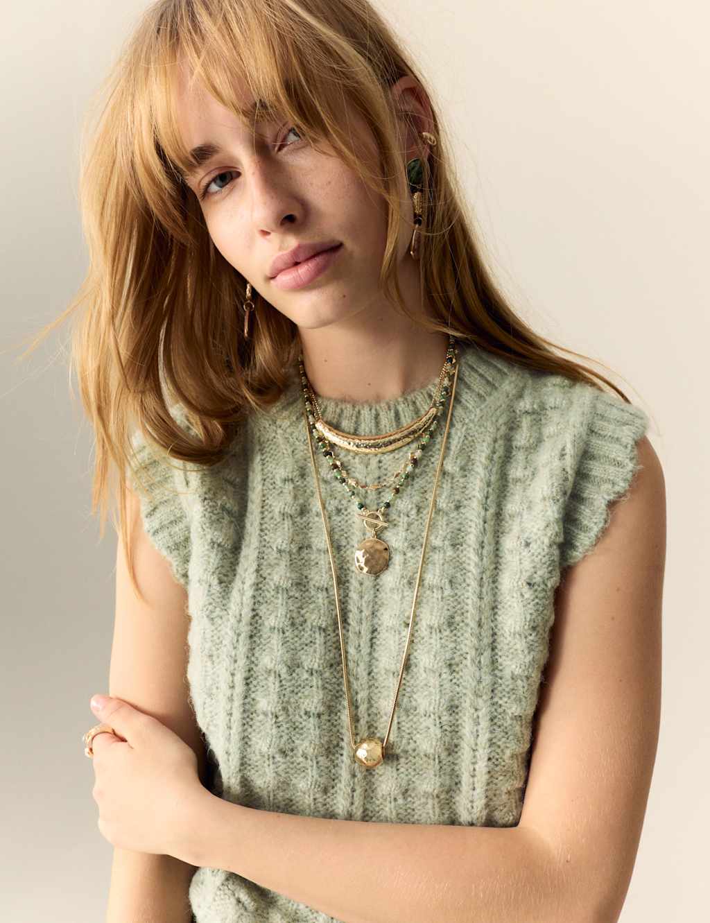 Per Una Bobble Detail Tabard with Wool Soft Green