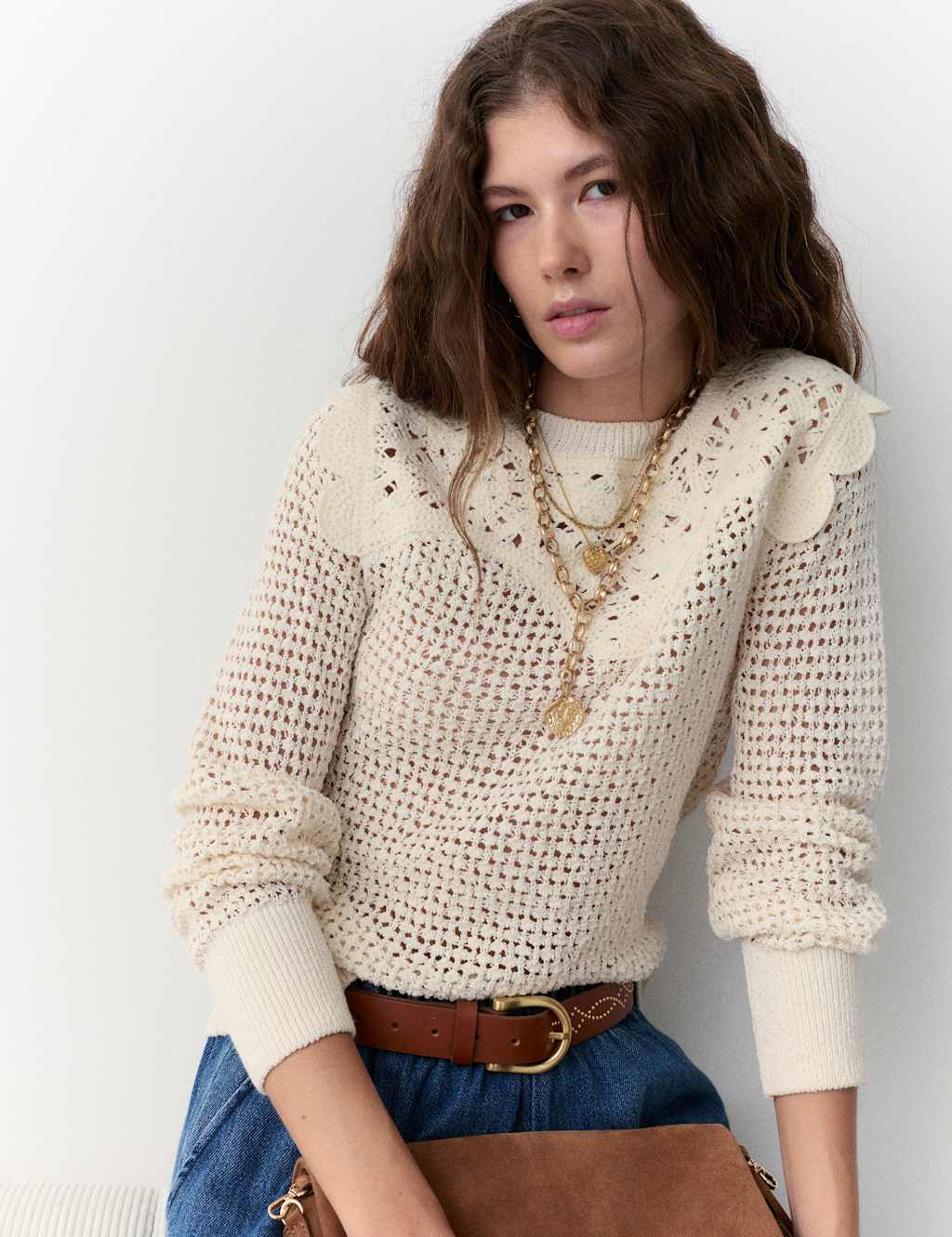 Per Una Cotton Rich Textured Jumper Ecru