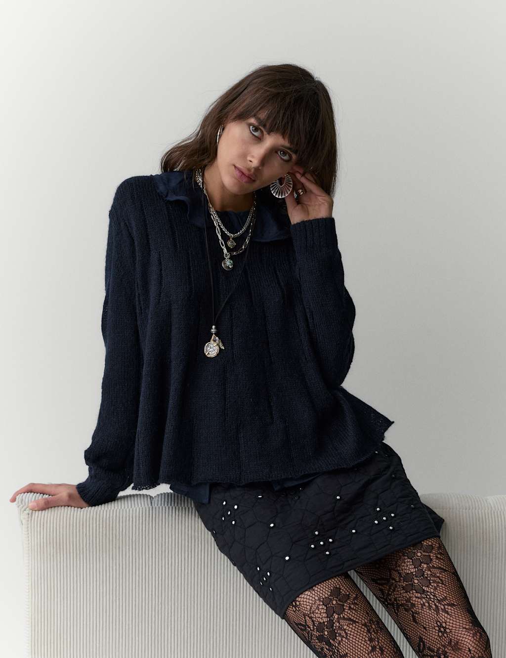 Per Una Fine Gauge Slouchy Jumper with Mohair Navy