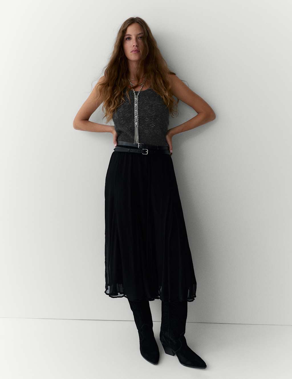Per Una Jacquard Cropped Knitted Vest Charcoal