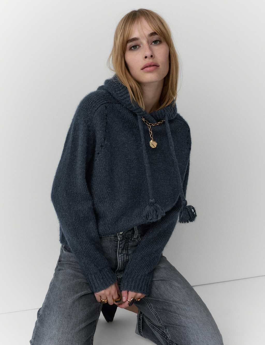 Per Una Textured Hoodie with Alpaca Navy