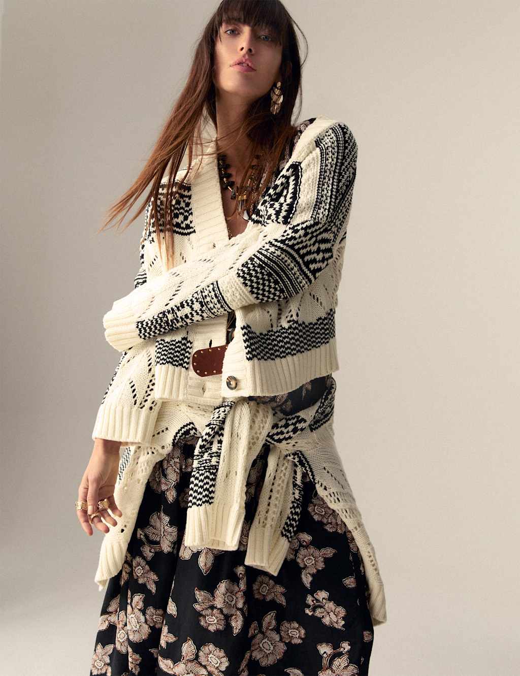 Cotton Rich Striped Textured V-Neck Cardigan