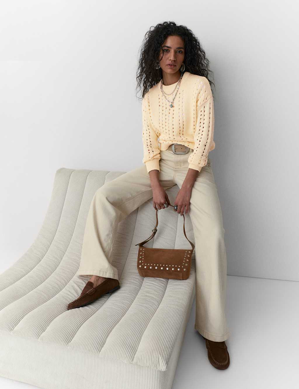 Per Una Women's Pure Cotton Pointelle Jumper - Small - Ecru