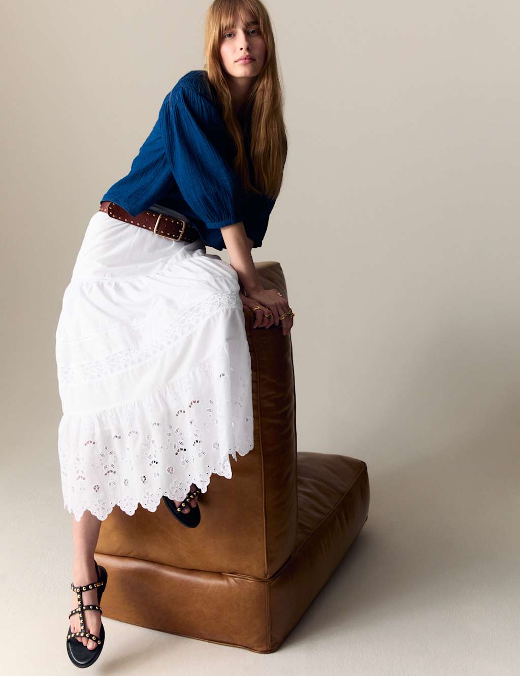 Pure Cotton Midaxi Tiered Skirt