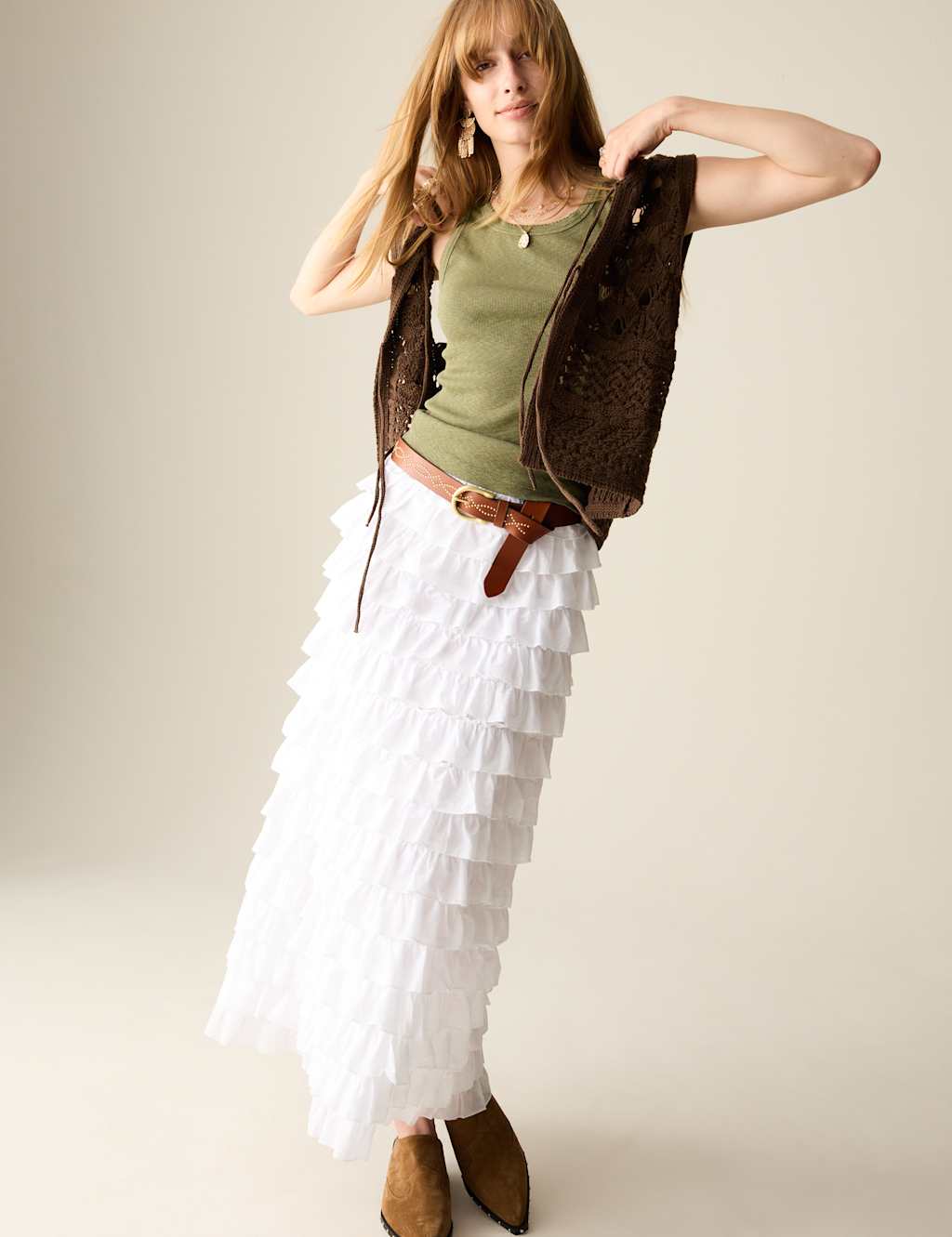 Per Una Pure Cotton Ruffle Skirt Soft White