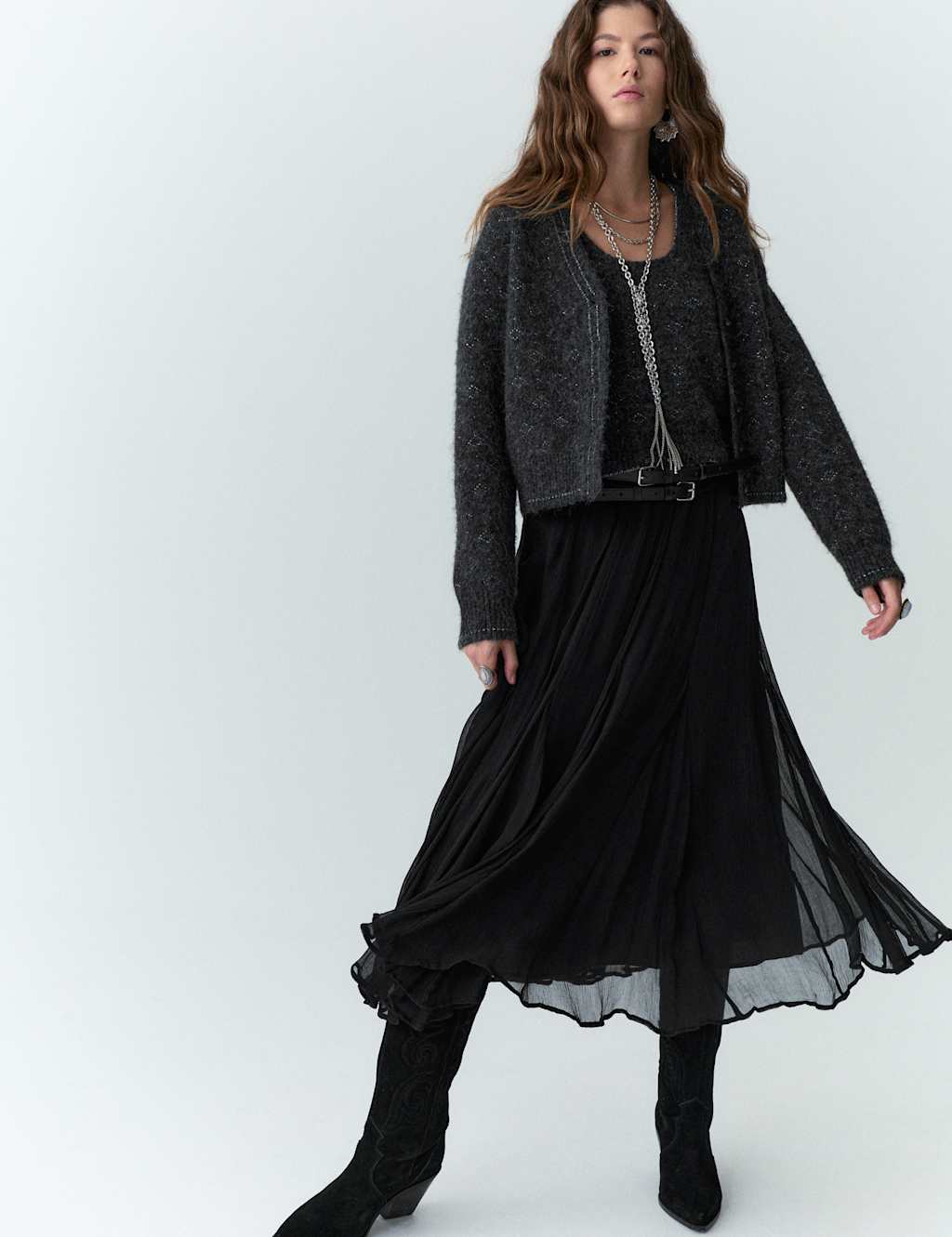 Per Una Cupro Chiffon Midaxi Skirt Black