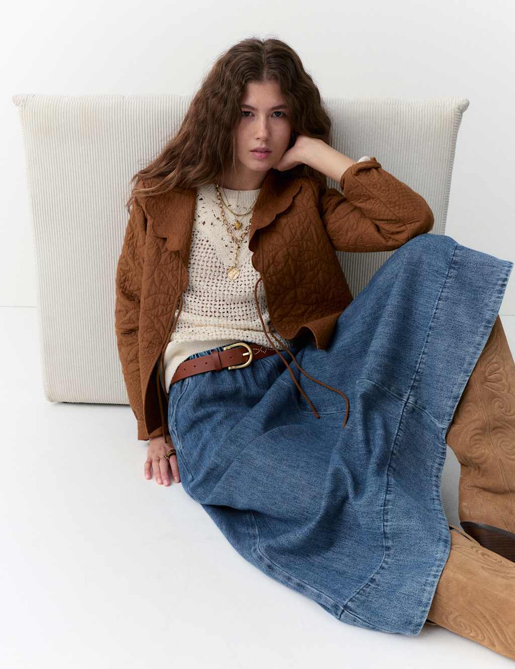 Per Una Lyocell Blend Denim Midi Skirt Medium Indigo