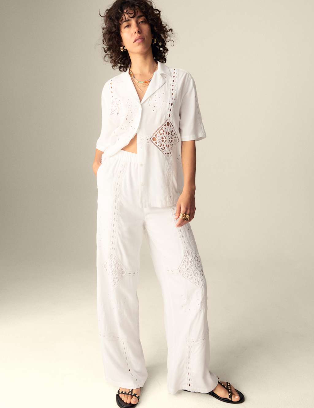 Embroidered Wide Leg Trousers