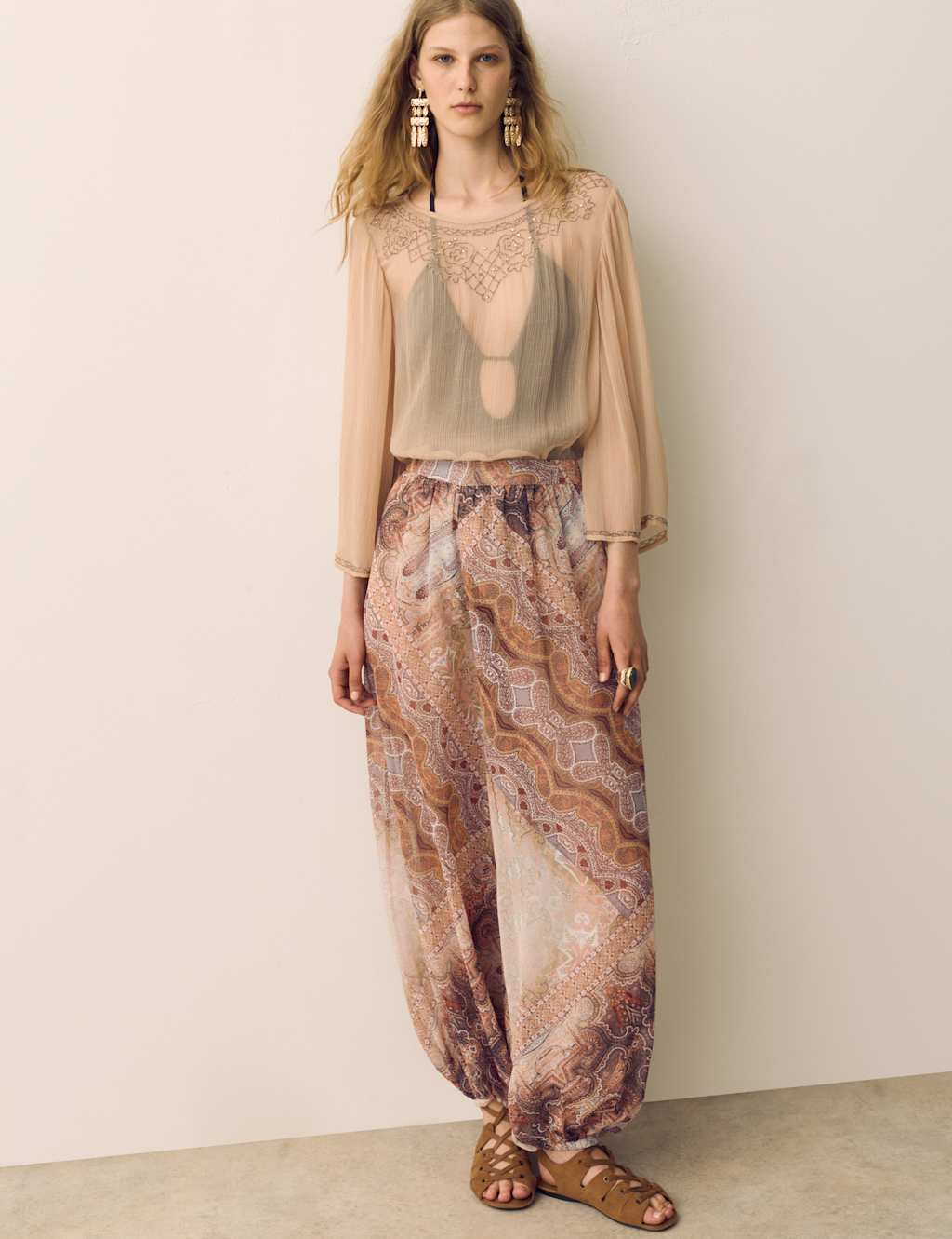Per Una Women's Sheer Paisley Balloon Trousers - 12 - Pink Mix