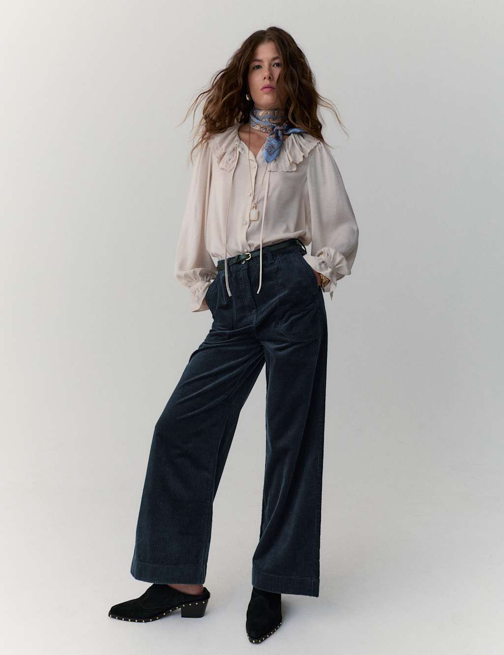 Per Una Pure Cotton Cord Wide Leg Trousers Dark Marine