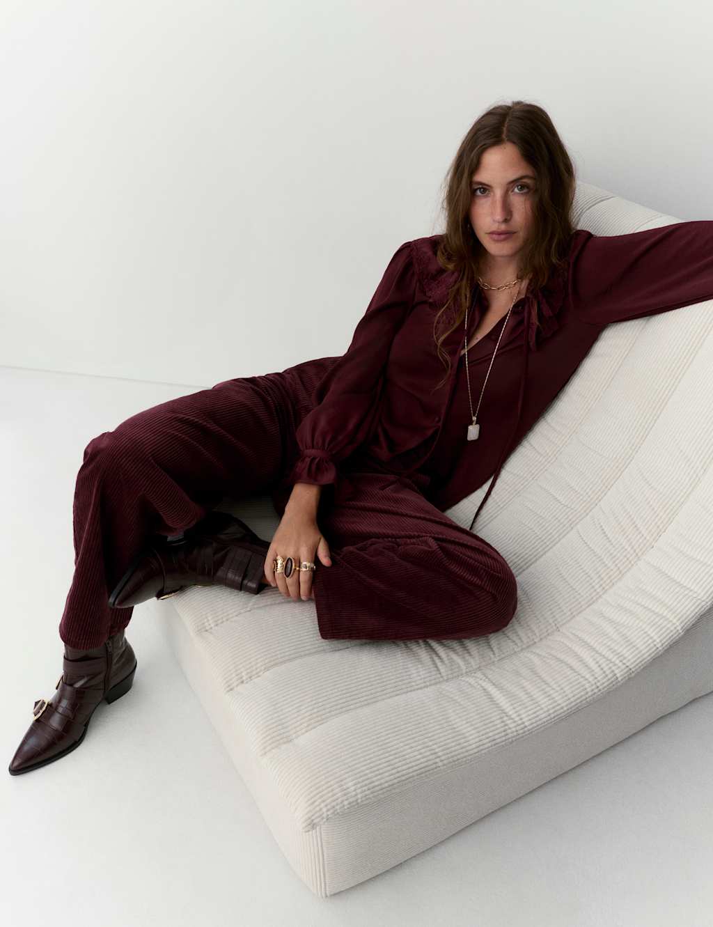 Per Una Pure Cotton Cord Barrel Leg Trousers Dark Burgundy