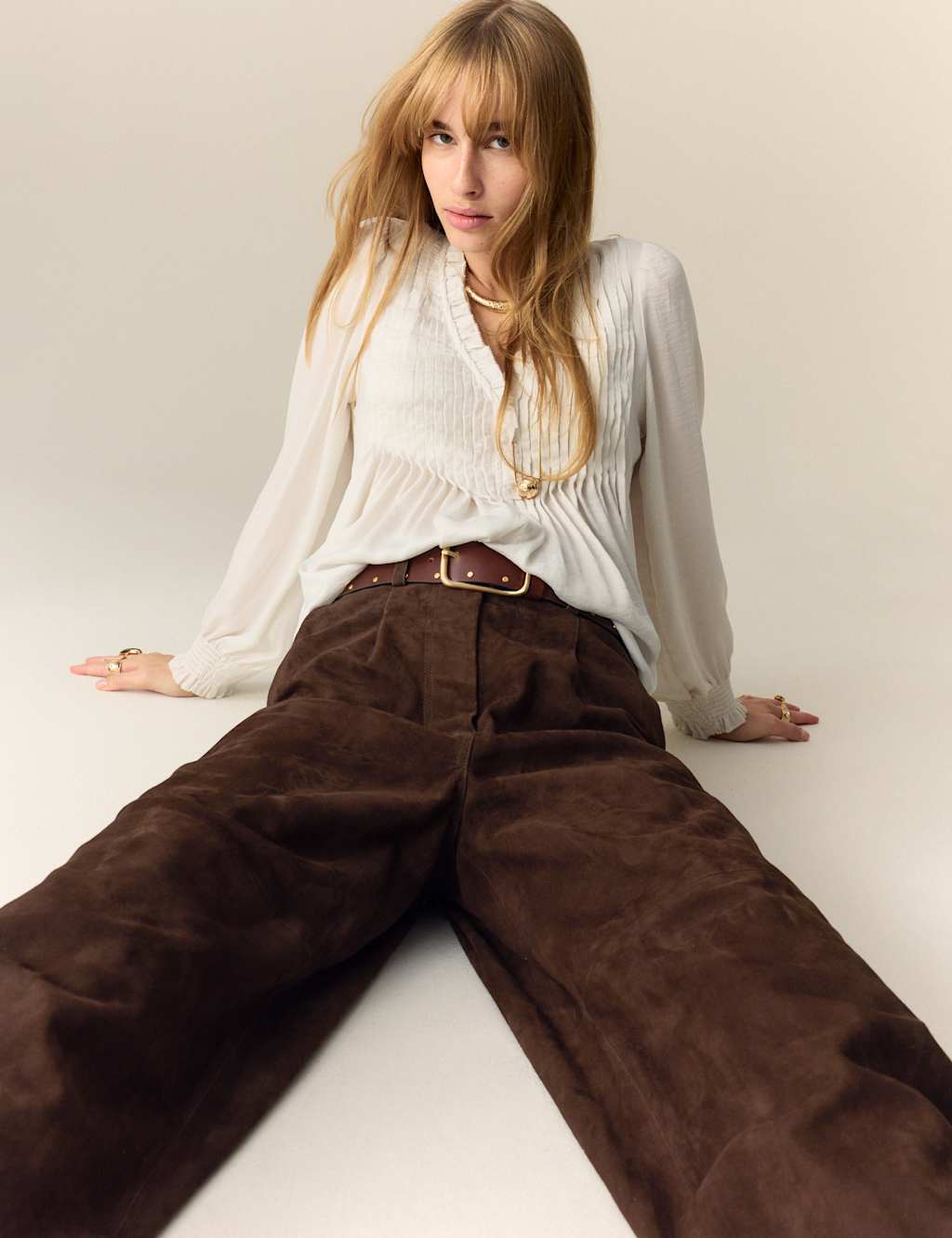 Per Una Suede Wide Leg Cropped Trousers Conker