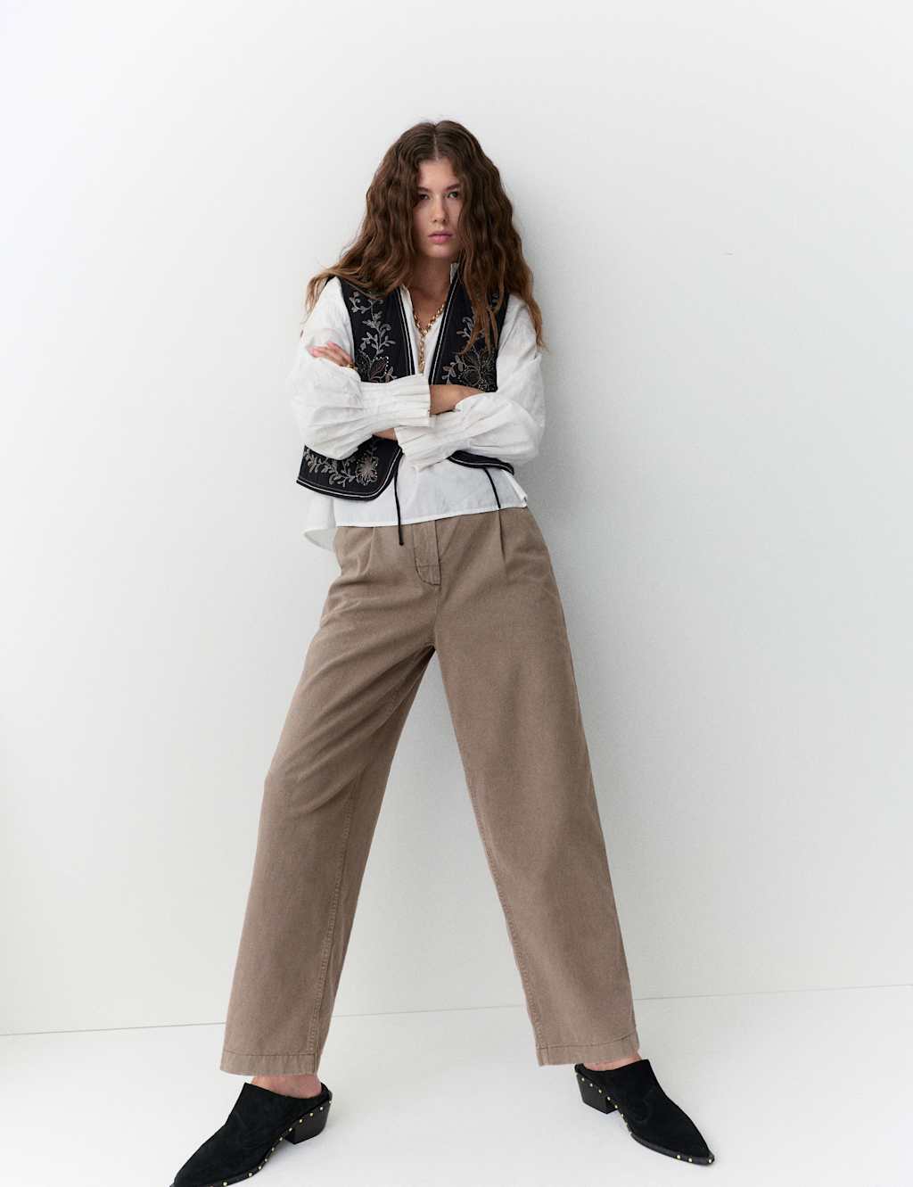 Per Una Women's Cotton Pleat Front Barrel Leg Trousers - 20 - Soft Brown