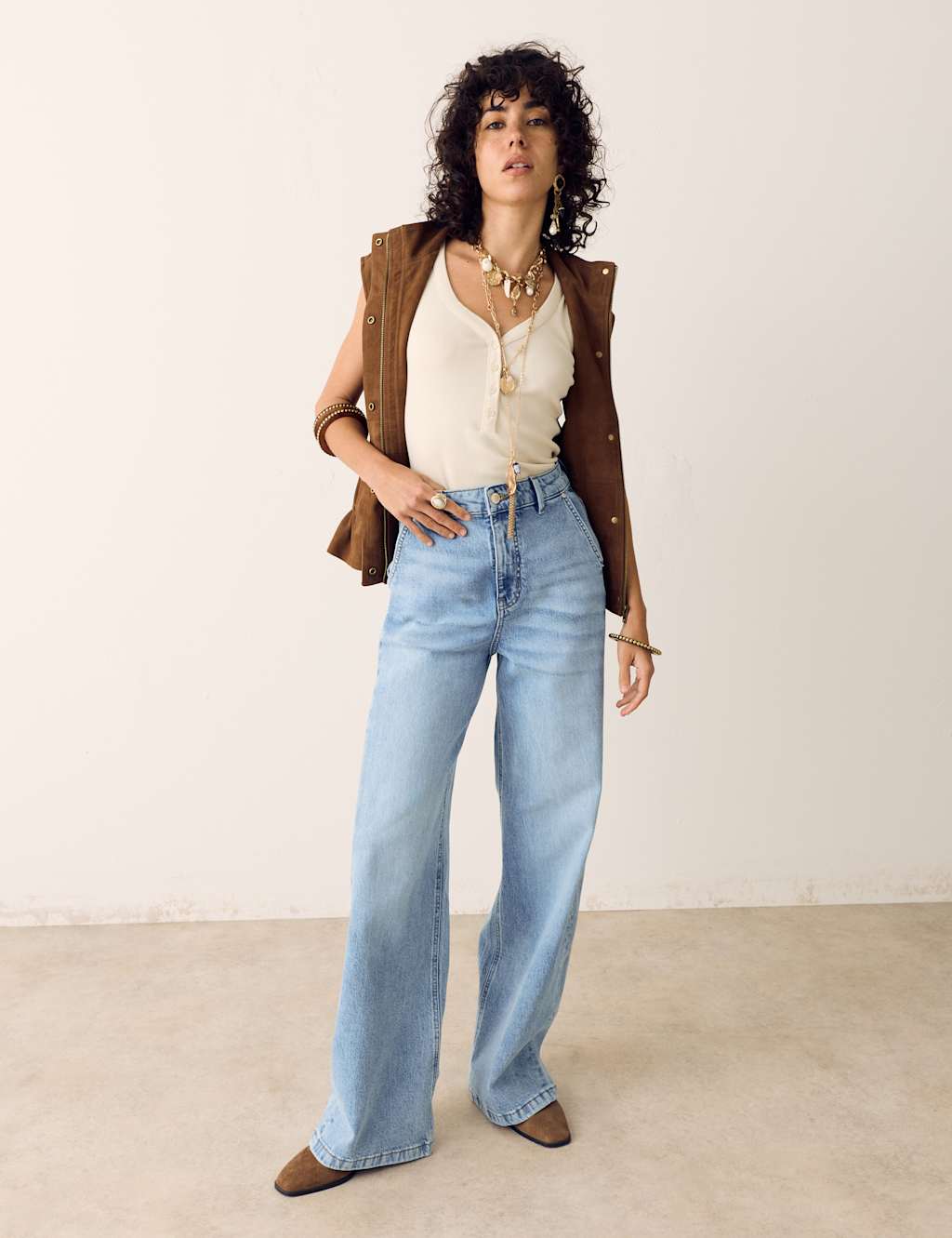 Per Una Women's High Waisted Wide Leg Jeans with Lyocell - 18 - Light Indigo