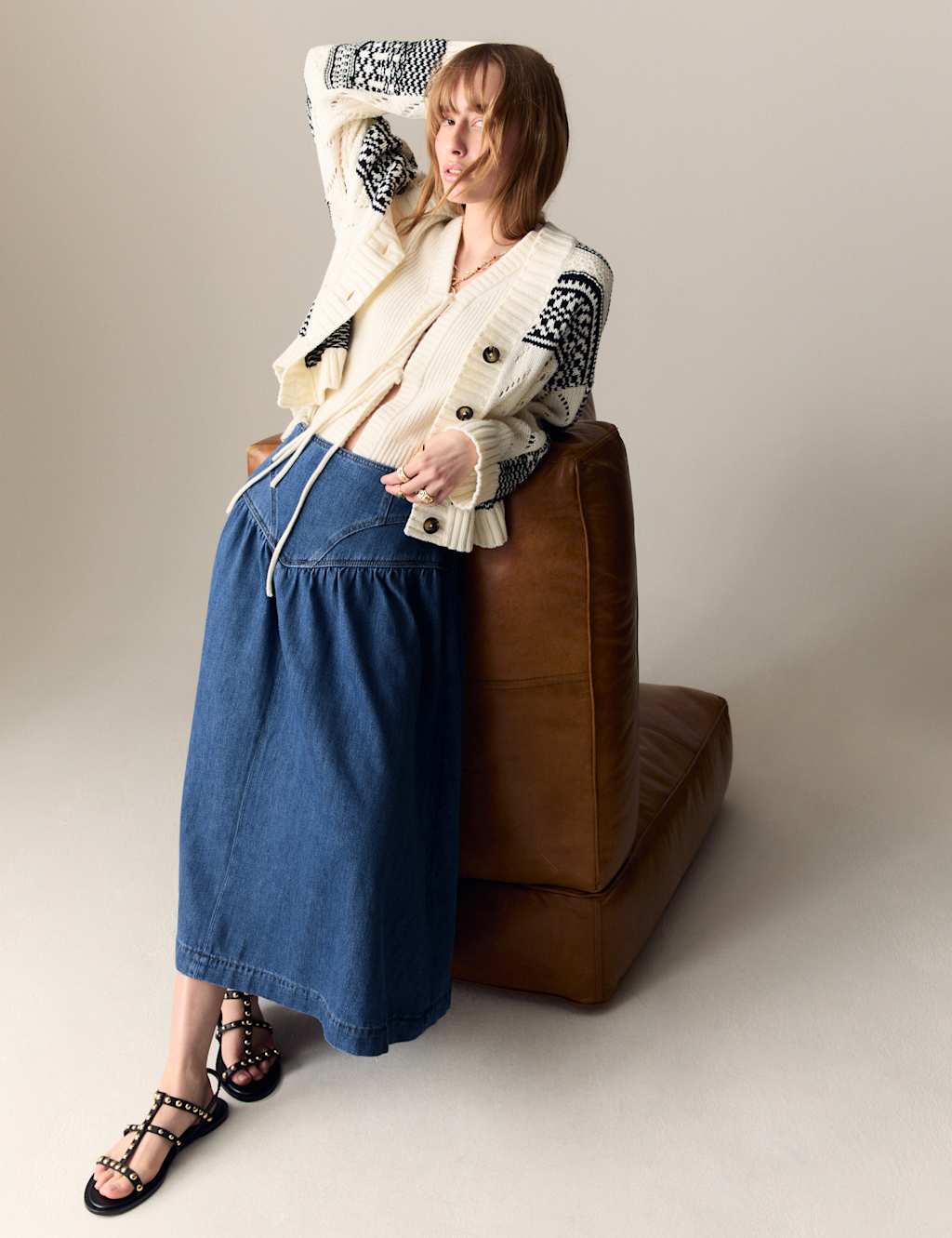 Denim Panelled Midaxi Skirt