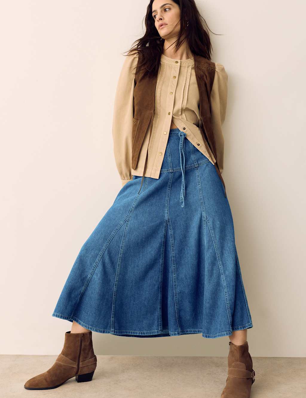 Per Una Women's Denim Tie Waist Midi Skirt - 8 - Indigo Mix
