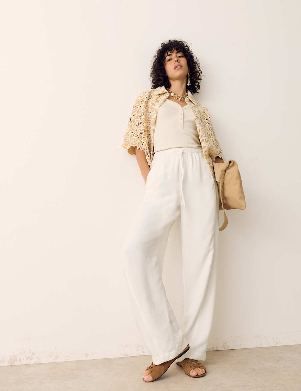 Per Una Women's Double Cloth Drawstring Tapered Trousers - 14 - Ecru