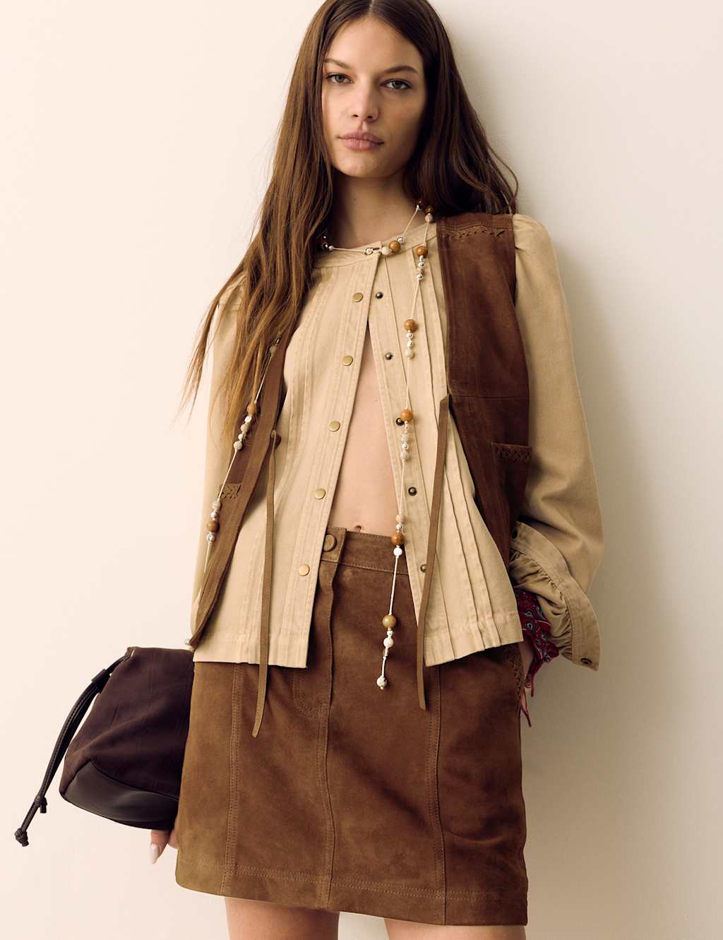 Per Una Women's Suede Braided Detail Mini A-Line Skirt - 14 - Tan