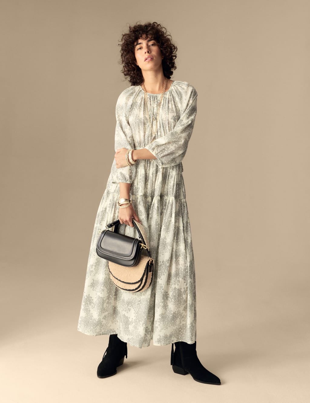Cotton Rich Printed Maxi Tiered Dress