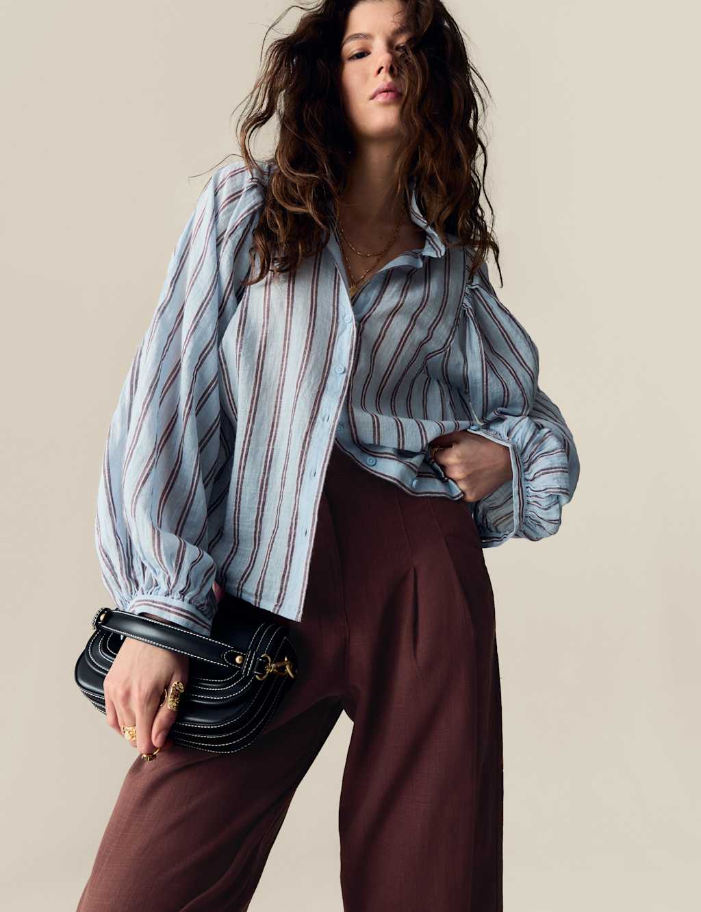 Linen Blend Pleat Front Tapered Trousers