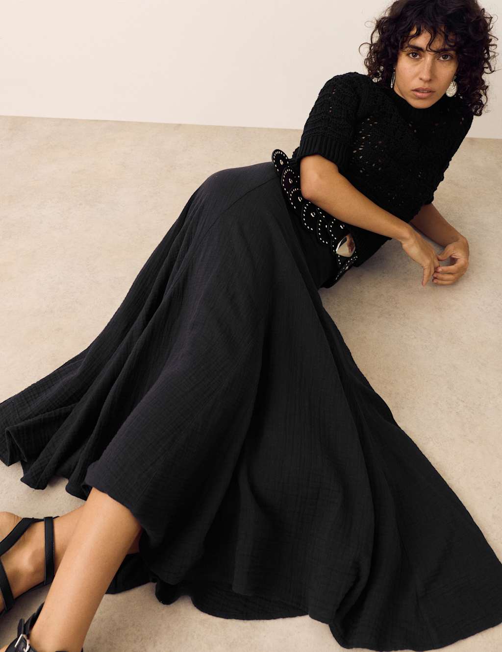 Per Una Women's Pure Cotton Double Cloth Midaxi A-Line Skirt - 10 - Black