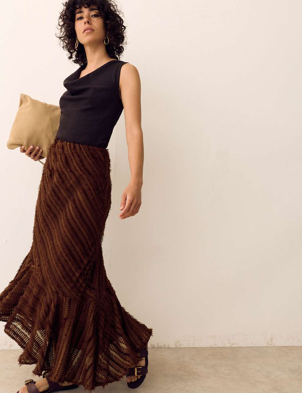 Per Una Women's Tufted Asymmetric Midaxi Tiered Skirt - 18 - Dark Mole