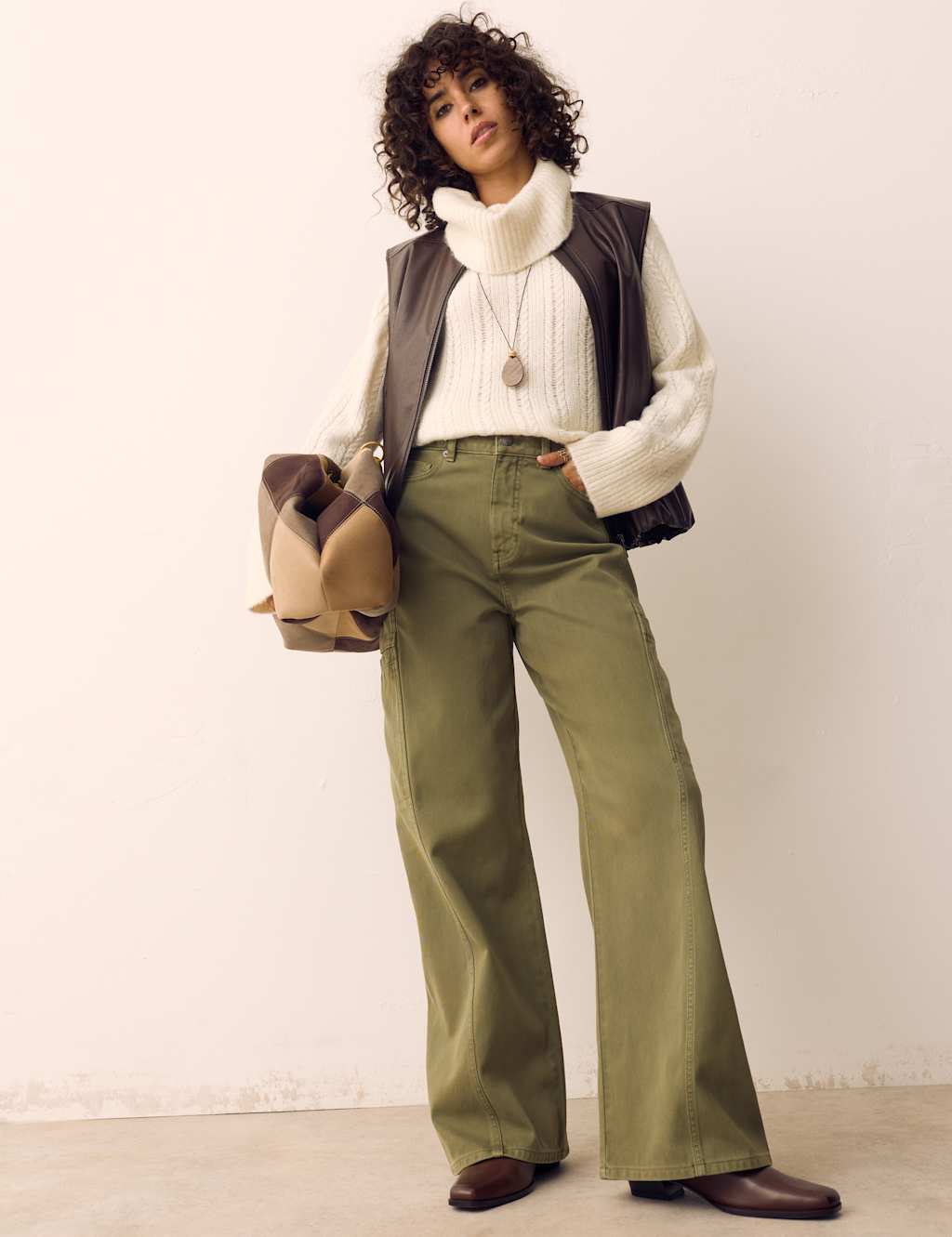 Per Una Women's Pure Cotton Cargo Straight Leg Trousers - 14 - Sage