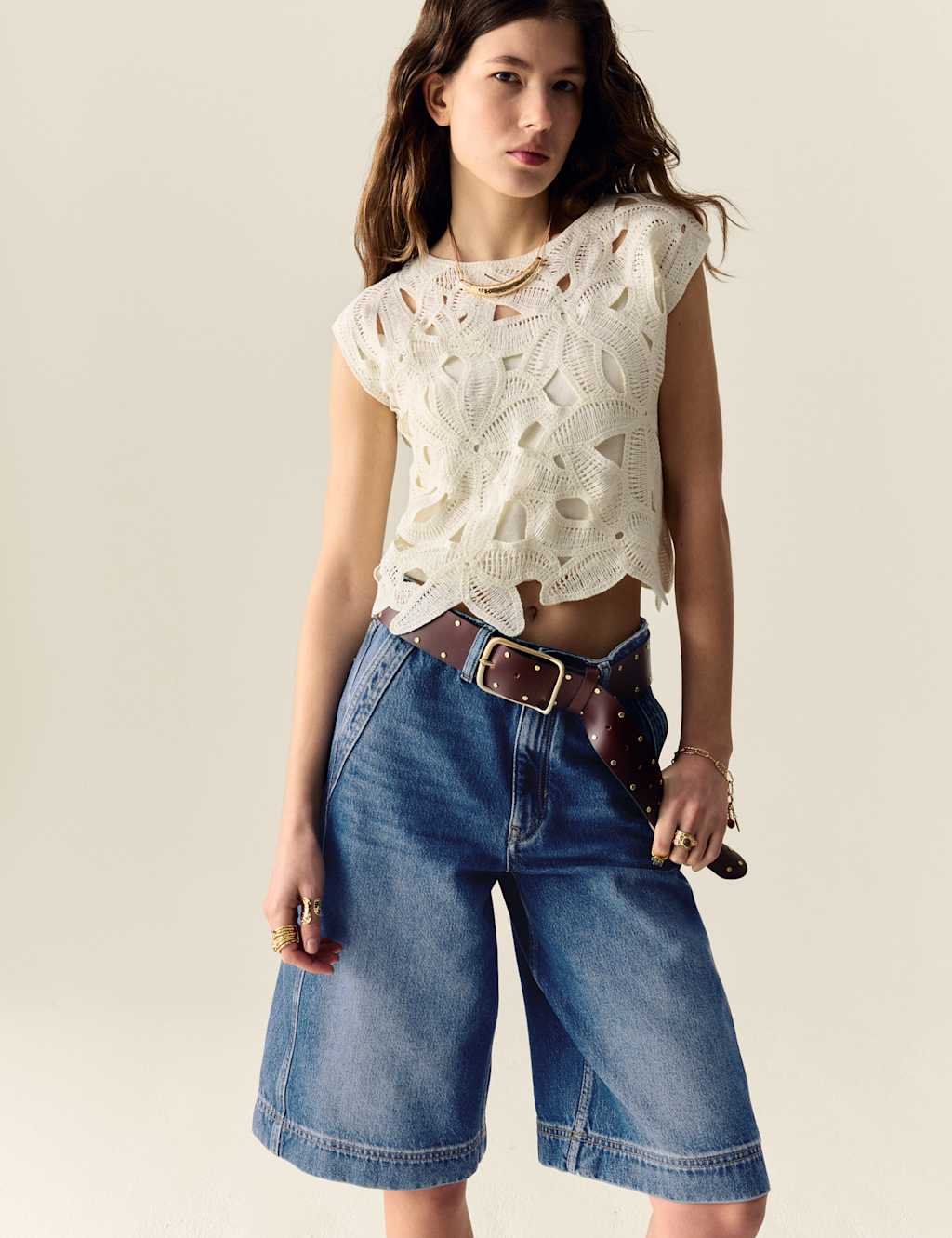 Denim High Waisted Bermuda Shorts