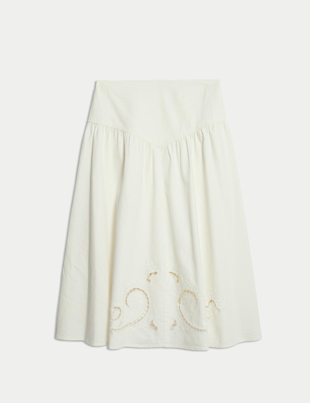 Denim Cutwork Detail Midi Skirt