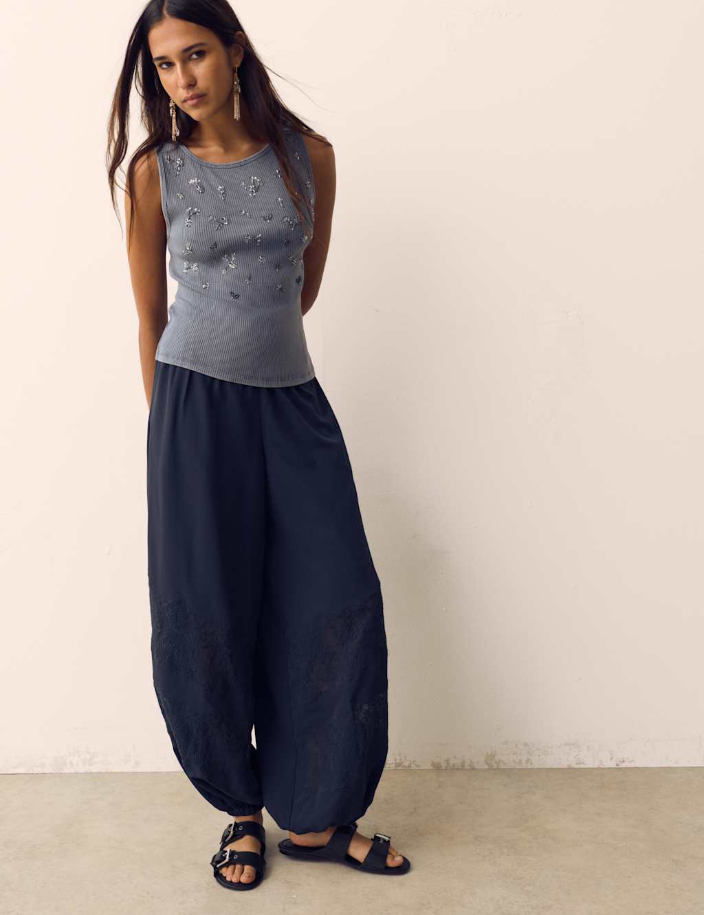 Per Una Women's Lace Balloon Trousers - 14 - Dark Slate