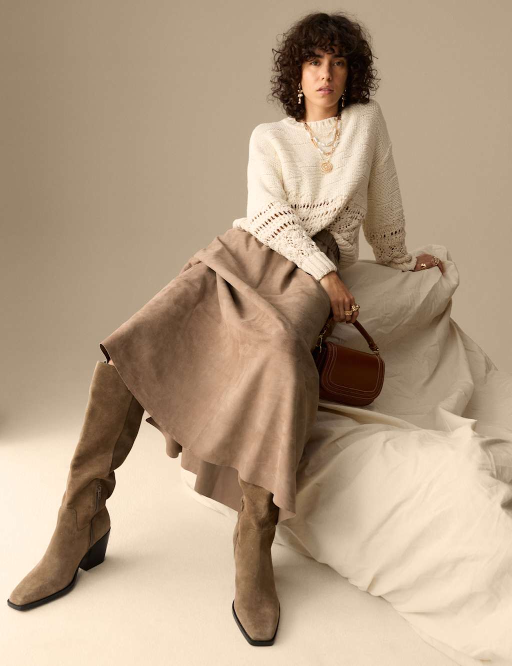 Suede Pleated Midi Skirt