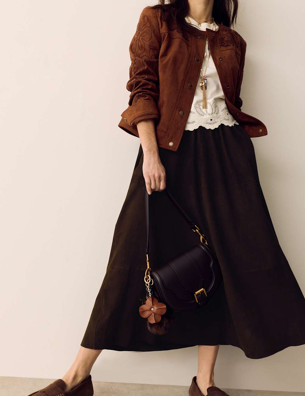 Per Una Women's Suede Pleated Midi Skirt - 14 - Chocolate