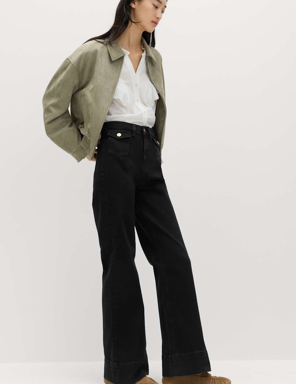 M&S Women's High Waisted Patch Pocket Flared Jeans - 16 - Black