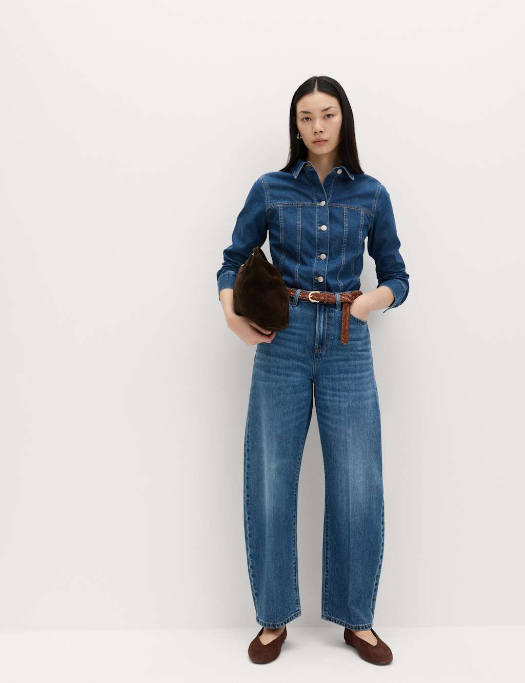 M&S High Waisted Crease Front Barrel Jeans