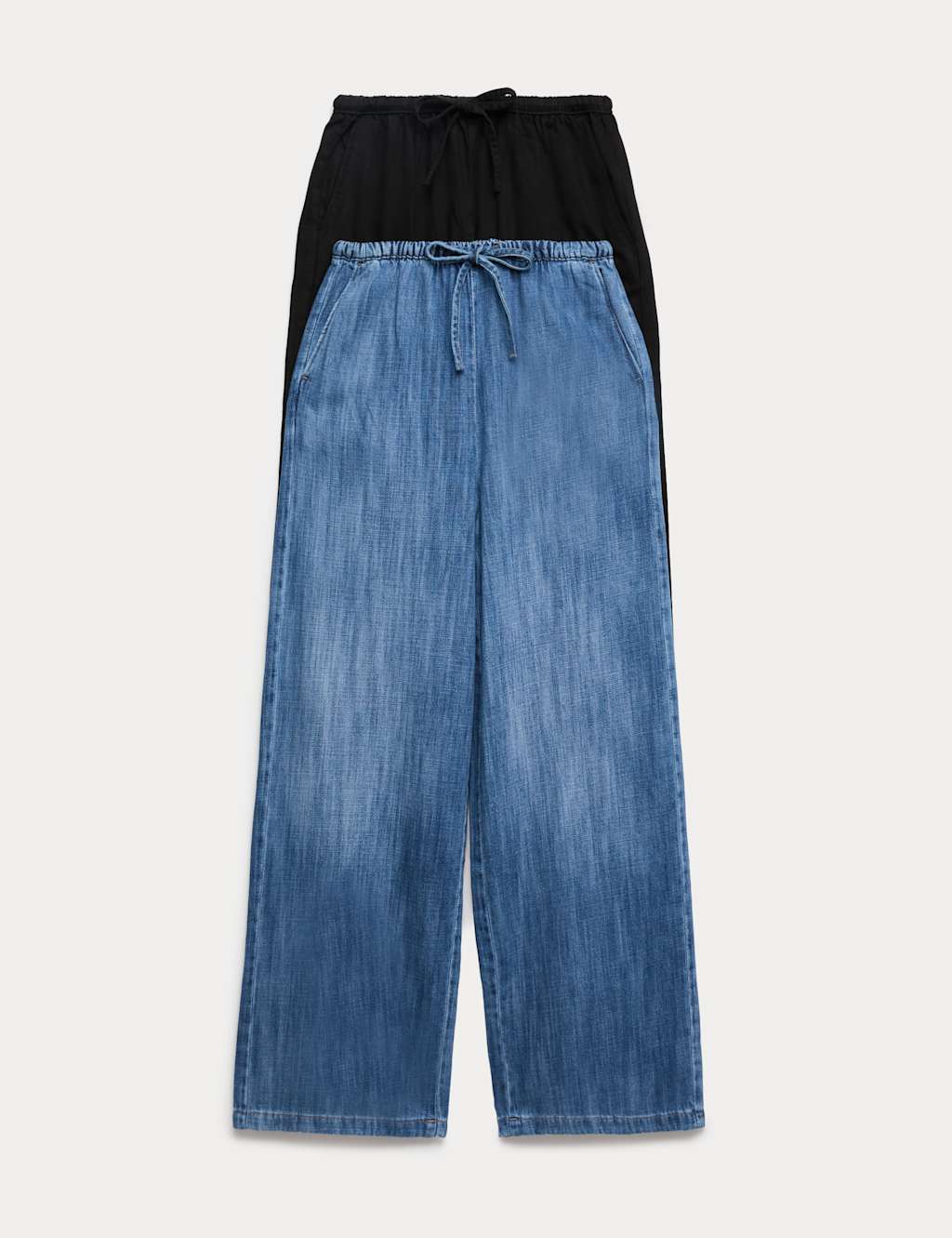 M&S Women's 2 Pack Denim Pull On Wide Leg Jeans - 12 - Medium Blue Mix