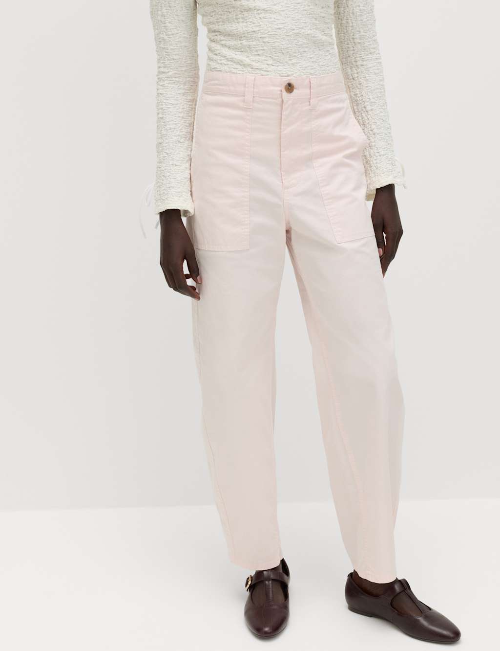 M&S Women's Cotton Rich Barrel Leg Trousers - 10 - Pink Shell
