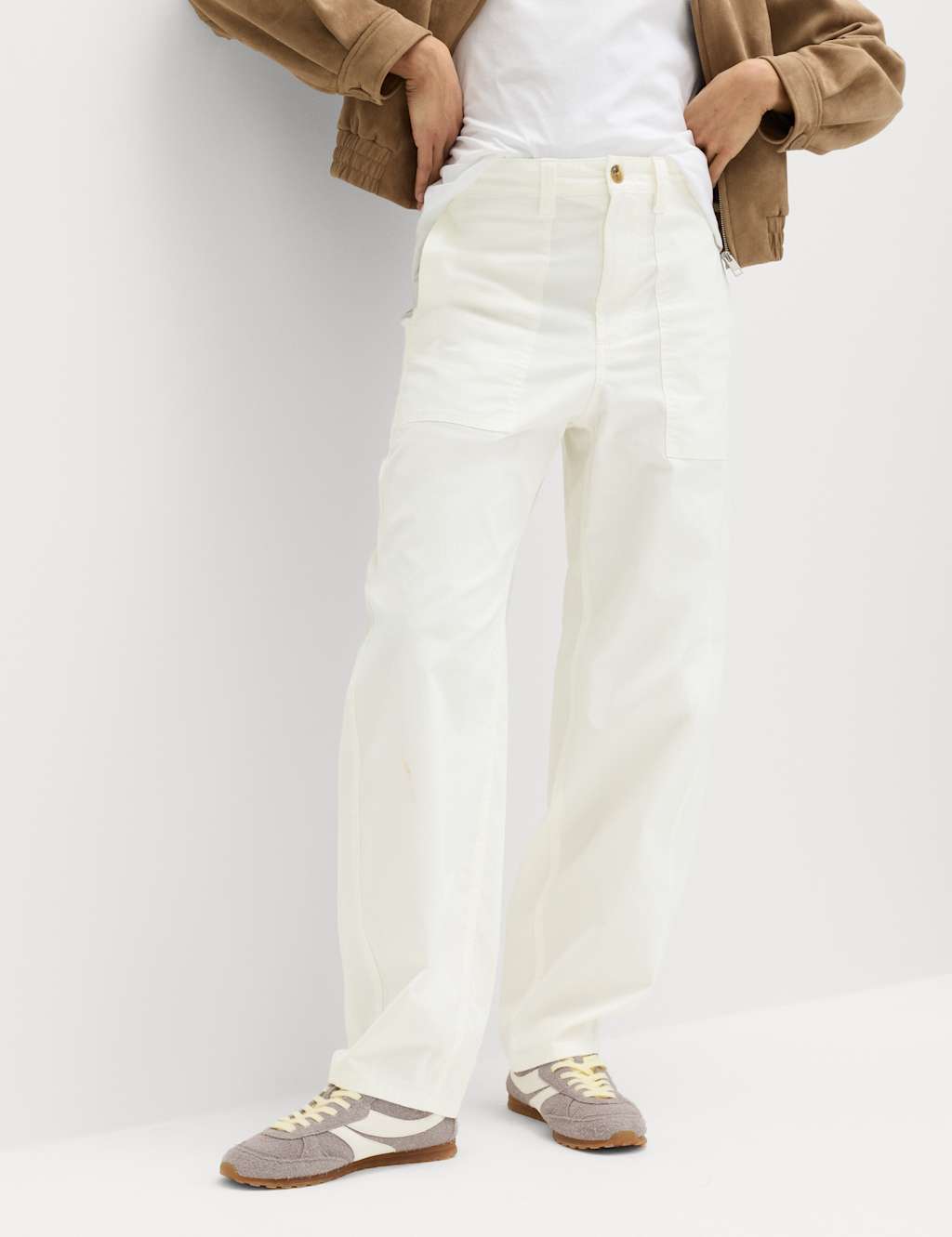 M&S Women's Cotton Rich Barrel Leg Trousers - 10 - Soft White