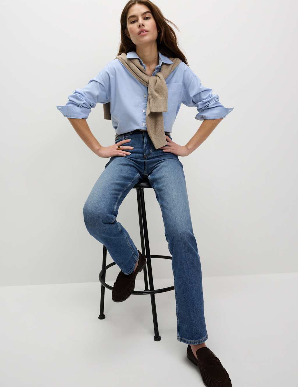High Waisted Stovepipe Straight Leg Jeans