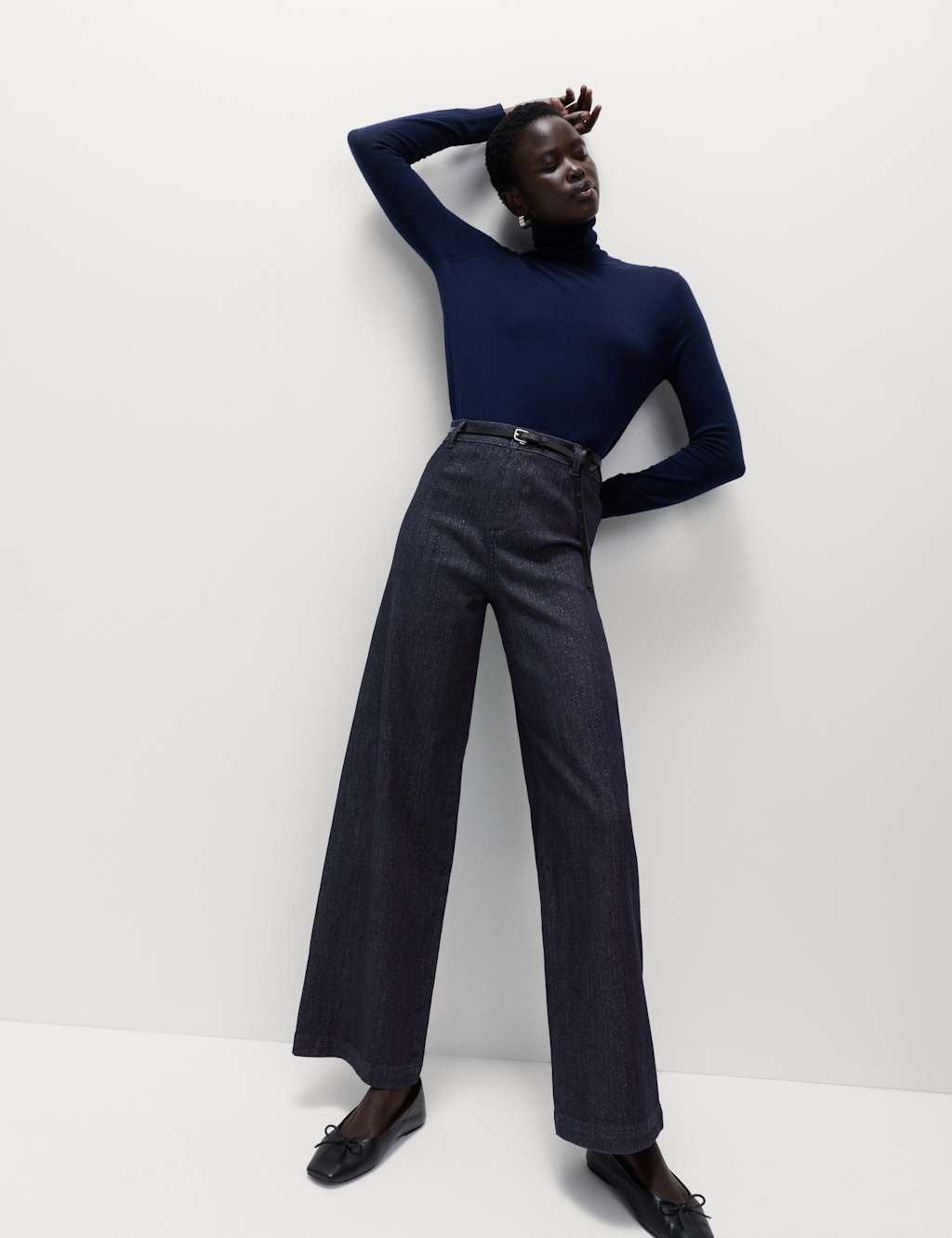 M&S Shimmer Wide Leg Ankle Grazer Jeans Indigo Mix