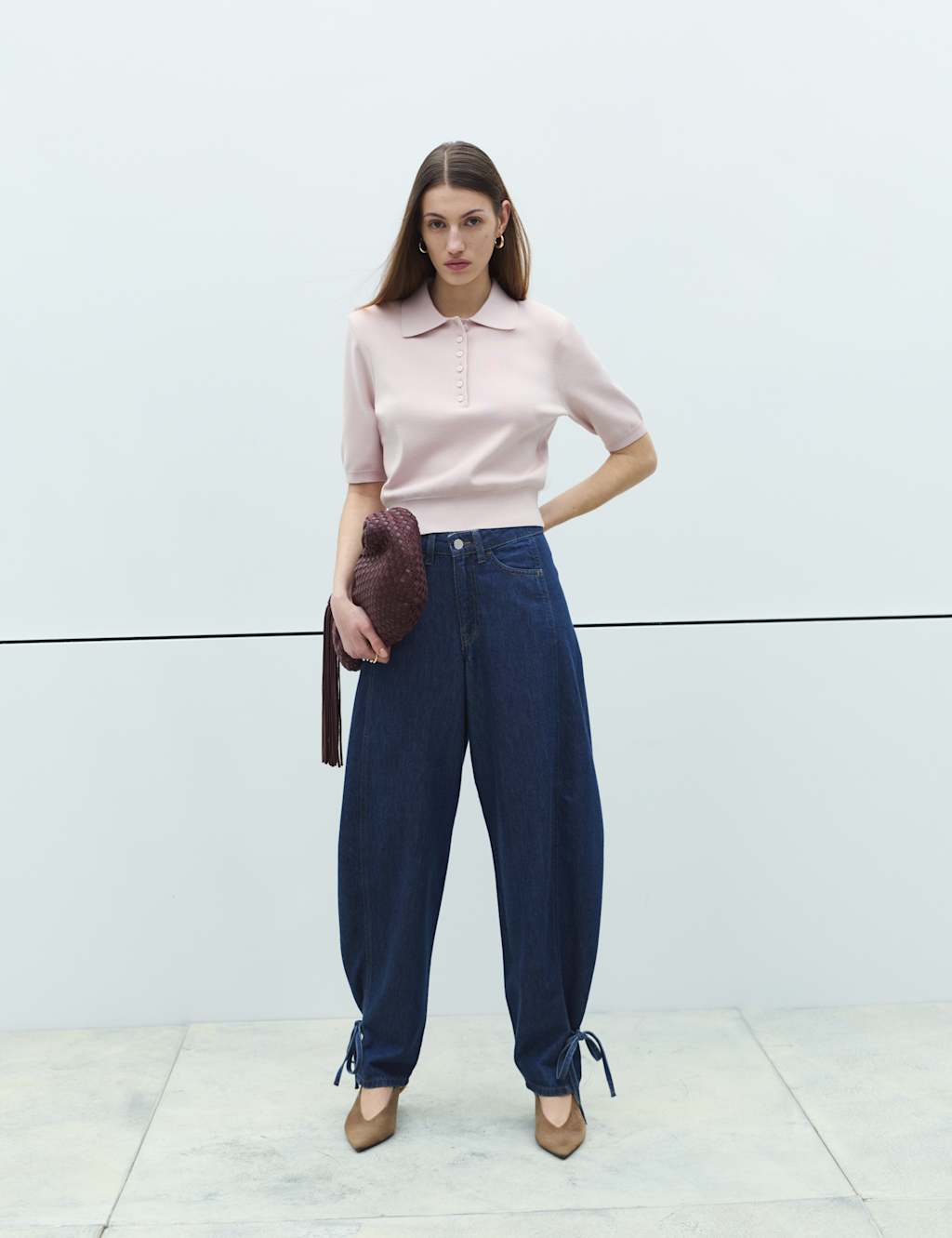 M&S Women's High Waisted Tie Detail Balloon Leg Jeans - 12 - Indigo Mix