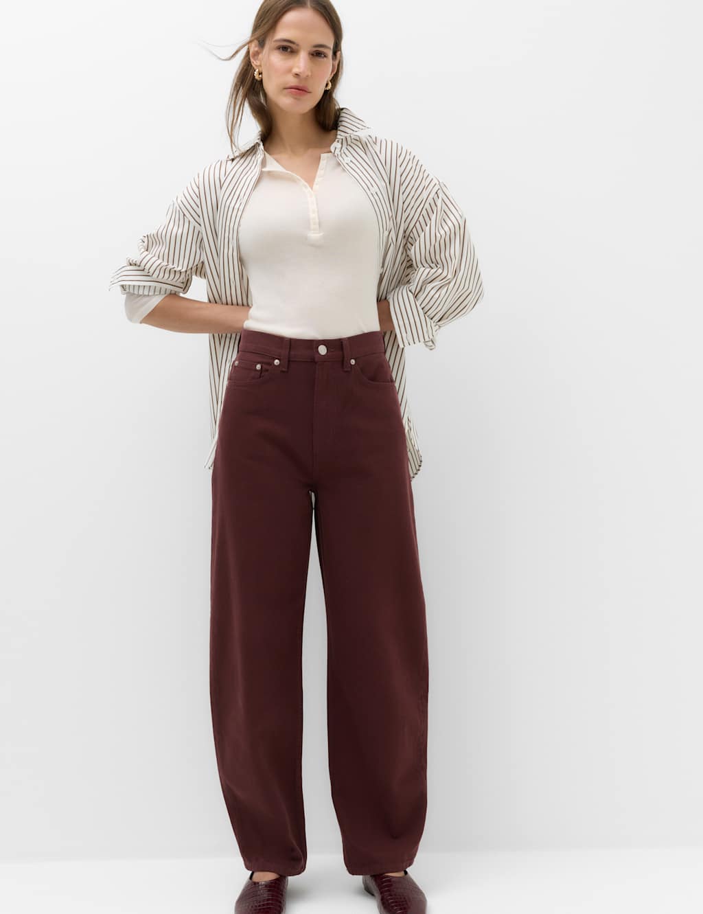 M&S Women's High Waisted Balloon Leg Jeans - 14 - Raisin